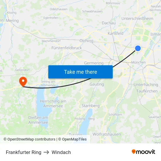 Frankfurter Ring to Windach map
