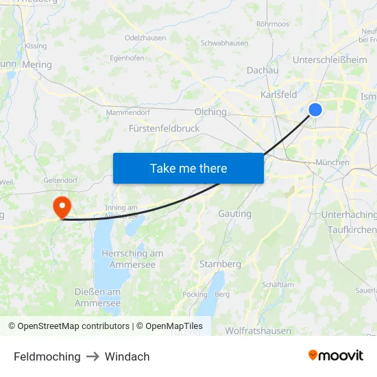 Feldmoching to Windach map