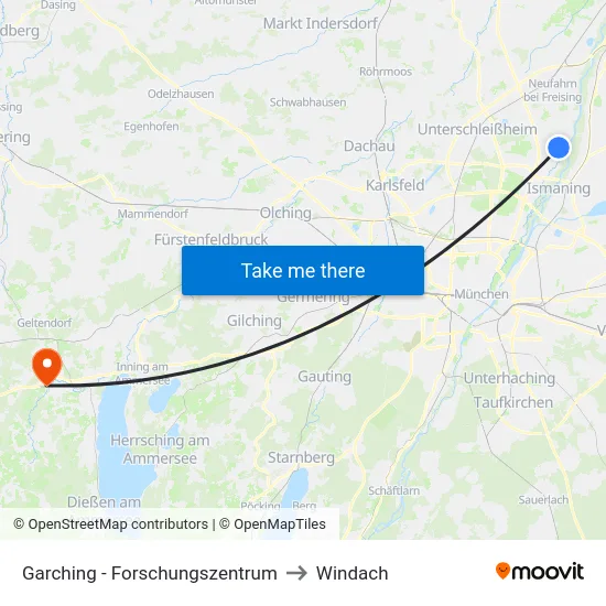 Garching - Forschungszentrum to Windach map