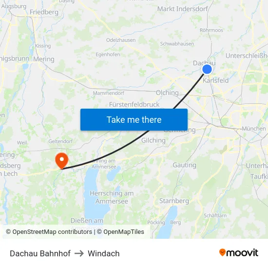 Dachau Bahnhof to Windach map