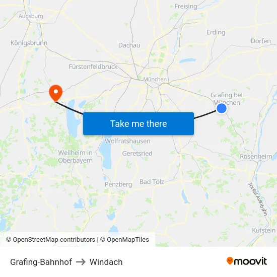 Grafing-Bahnhof to Windach map