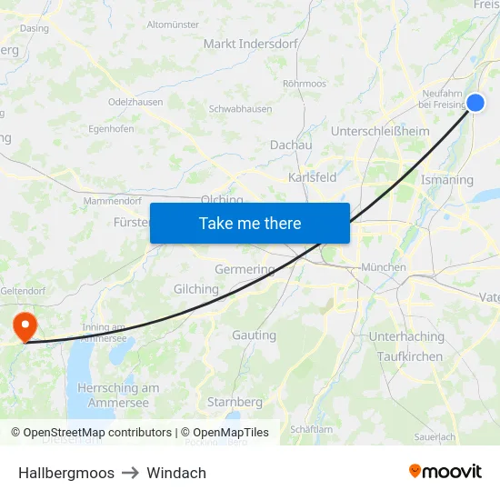 Hallbergmoos to Windach map