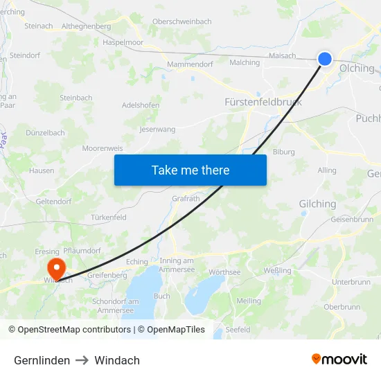Gernlinden to Windach map