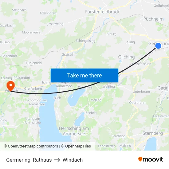 Germering, Rathaus to Windach map