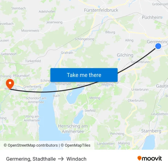 Germering, Stadthalle to Windach map