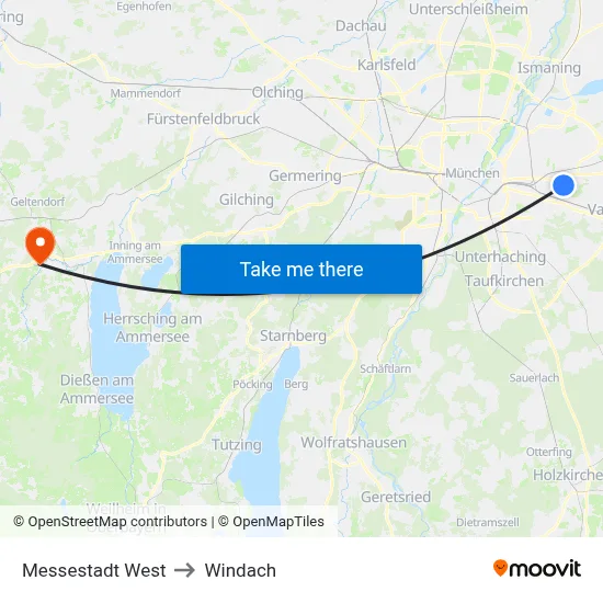 Messestadt West to Windach map