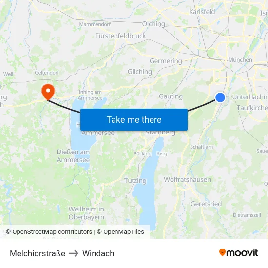 Melchiorstraße to Windach map