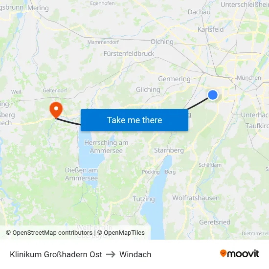 Klinikum Großhadern Ost to Windach map