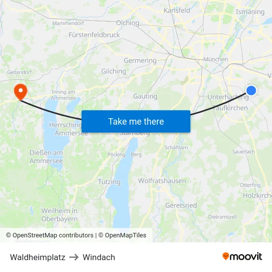 Waldheimplatz to Windach map