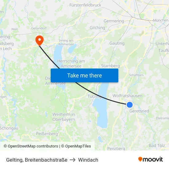 Gelting, Breitenbachstraße to Windach map