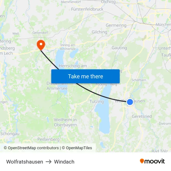 Wolfratshausen to Windach map