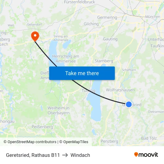 Geretsried, Rathaus B11 to Windach map