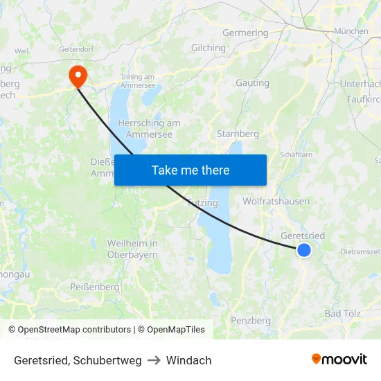 Geretsried, Schubertweg to Windach map