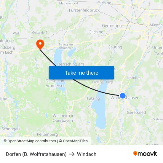 Dorfen (B. Wolfratshausen) to Windach map