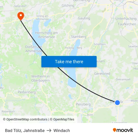 Bad Tölz, Jahnstraße to Windach map