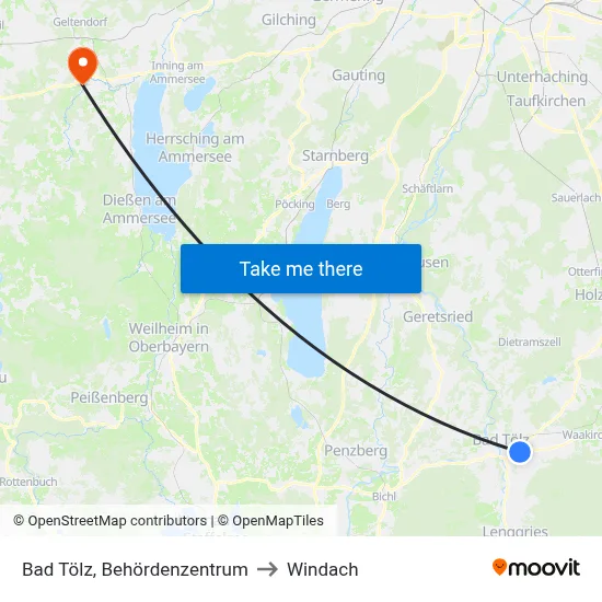 Bad Tölz, Behördenzentrum to Windach map