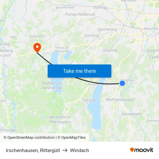 Irschenhausen, Rittergütl to Windach map