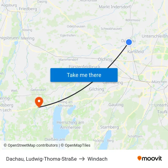 Dachau, Ludwig-Thoma-Straße to Windach map