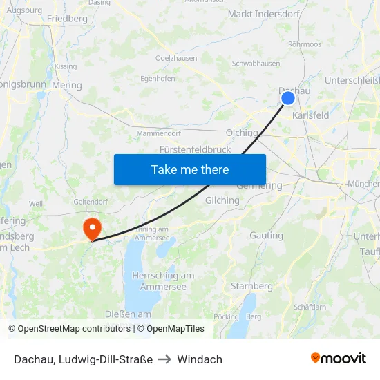 Dachau, Ludwig-Dill-Straße to Windach map