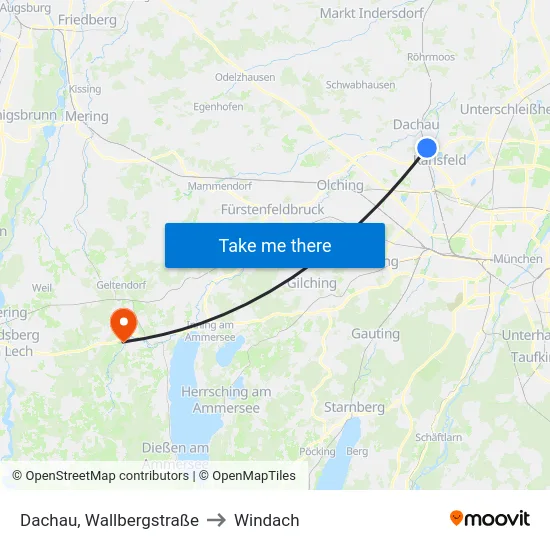 Dachau, Wallbergstraße to Windach map
