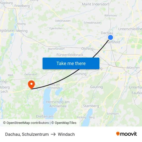 Dachau, Schulzentrum to Windach map