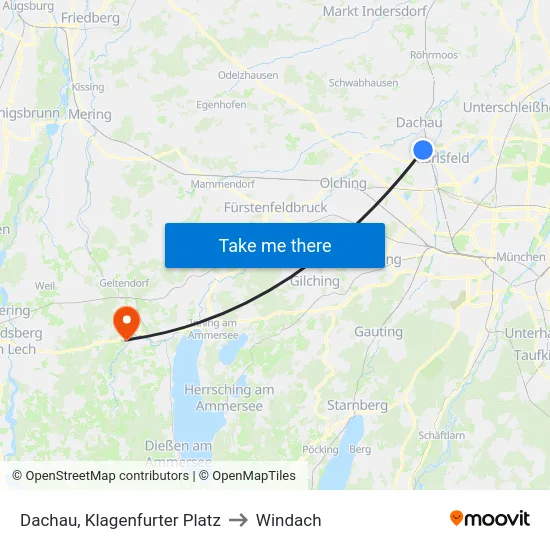 Dachau, Klagenfurter Platz to Windach map