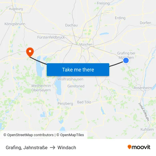 Grafing, Jahnstraße to Windach map