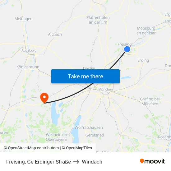Freising, Ge Erdinger Straße to Windach map