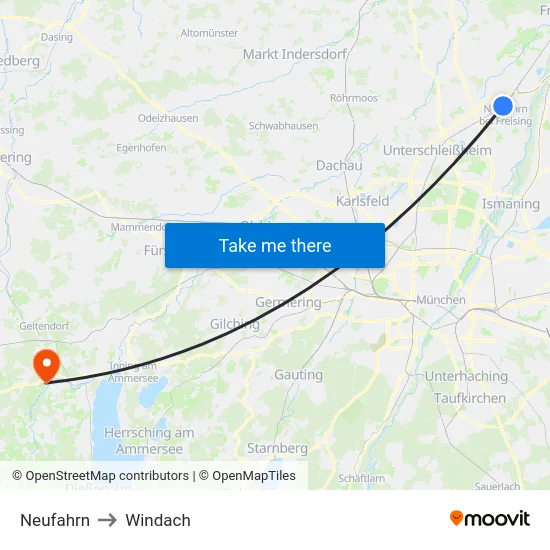 Neufahrn to Windach map