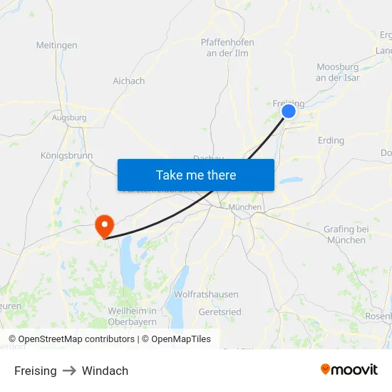 Freising to Windach map