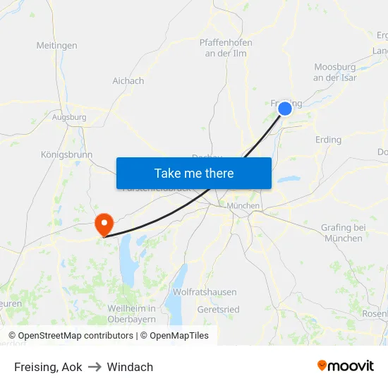 Freising, Aok to Windach map