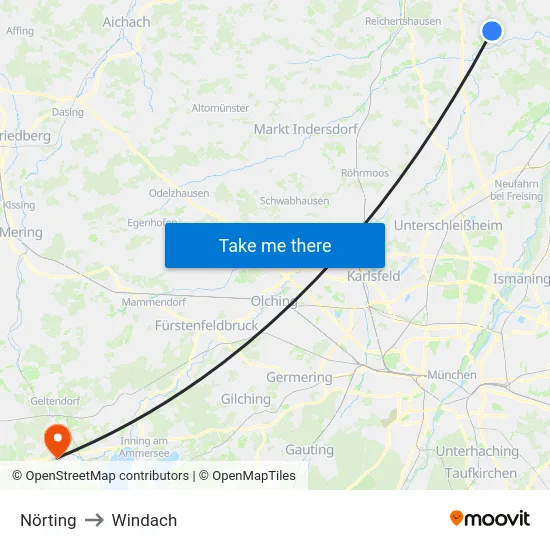 Nörting to Windach map