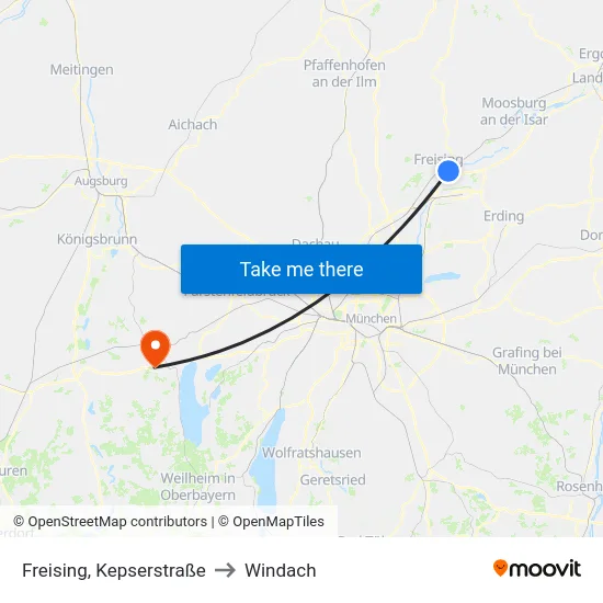 Freising, Kepserstraße to Windach map