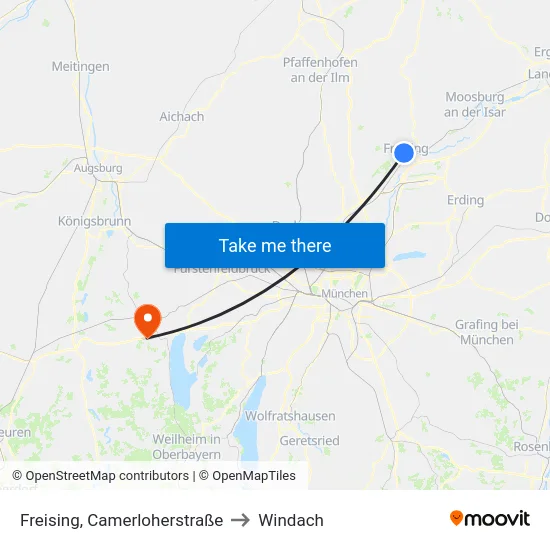 Freising, Camerloherstraße to Windach map
