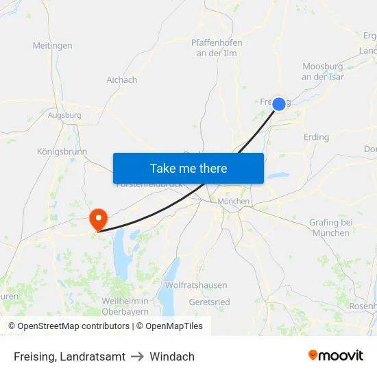 Freising, Landratsamt to Windach map