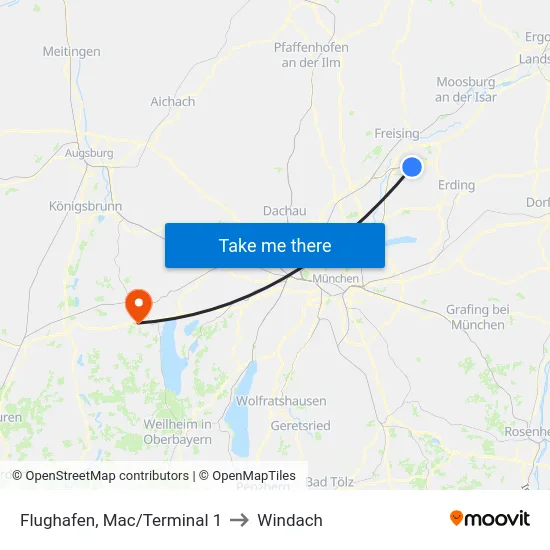 Flughafen, Mac/Terminal 1 to Windach map