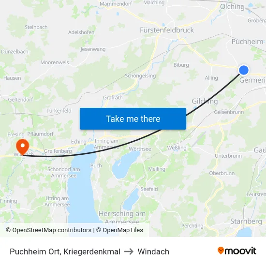 Puchheim Ort, Kriegerdenkmal to Windach map