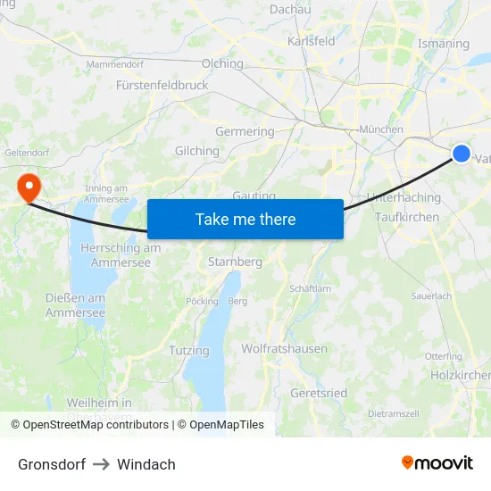 Gronsdorf to Windach map