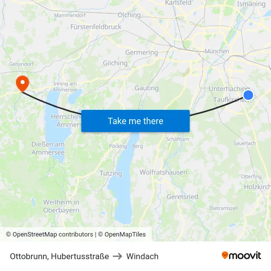 Ottobrunn, Hubertusstraße to Windach map