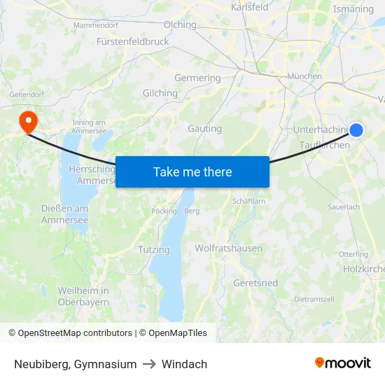 Neubiberg, Gymnasium to Windach map