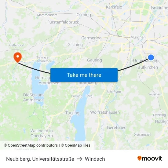 Neubiberg, Universitätsstraße to Windach map