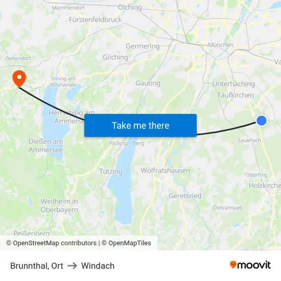 Brunnthal, Ort to Windach map