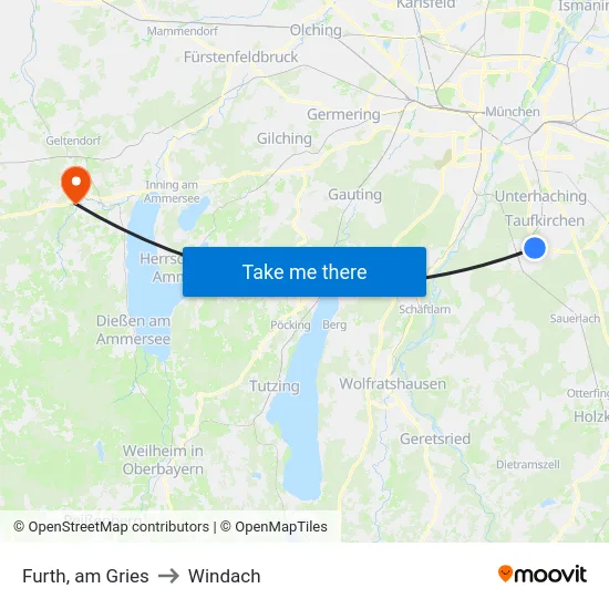 Furth, am Gries to Windach map