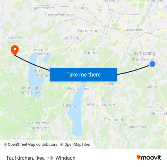 Taufkirchen, Ikea to Windach map