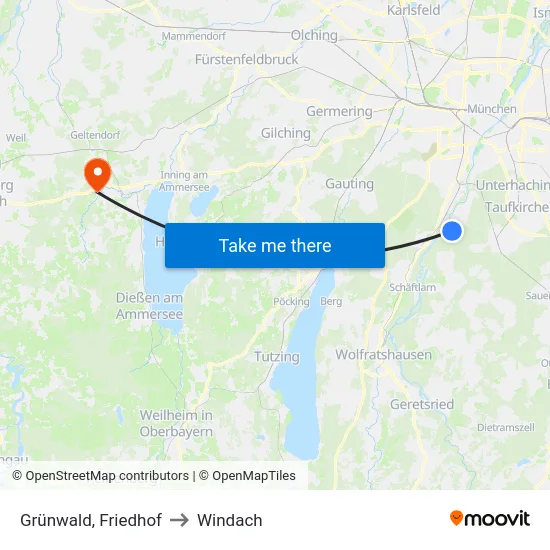 Grünwald, Friedhof to Windach map