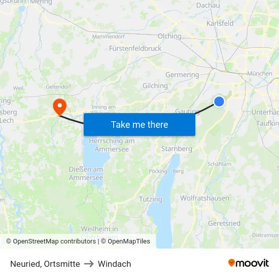 Neuried, Ortsmitte to Windach map