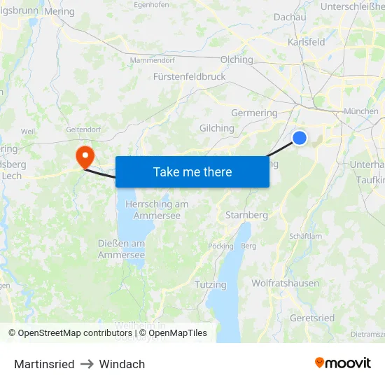 Martinsried to Windach map