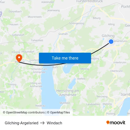 Gilching-Argelsried to Windach map