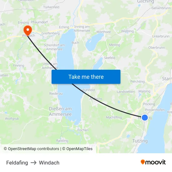 Feldafing to Windach map
