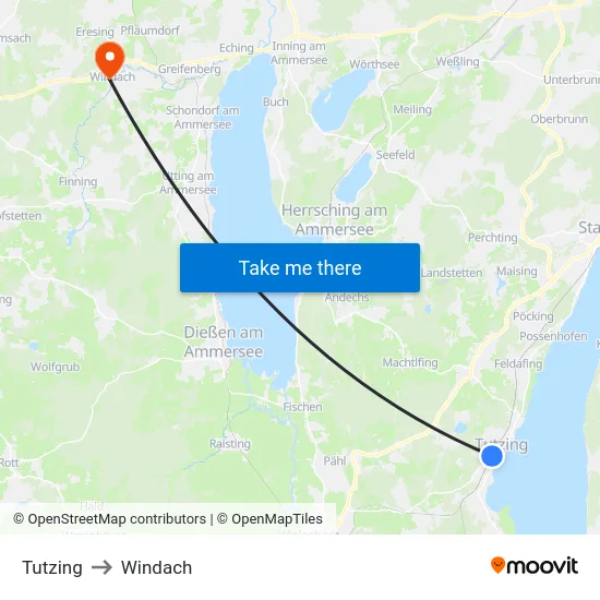 Tutzing to Windach map
